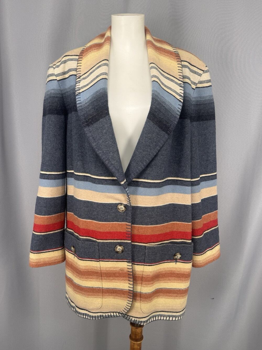 Vtg Express Blanket Coat Womens Small Lined Aztec Yellowstone Southwestern